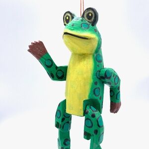 Monkey Business Hand Carved and Painted Frog Puppet Ornament